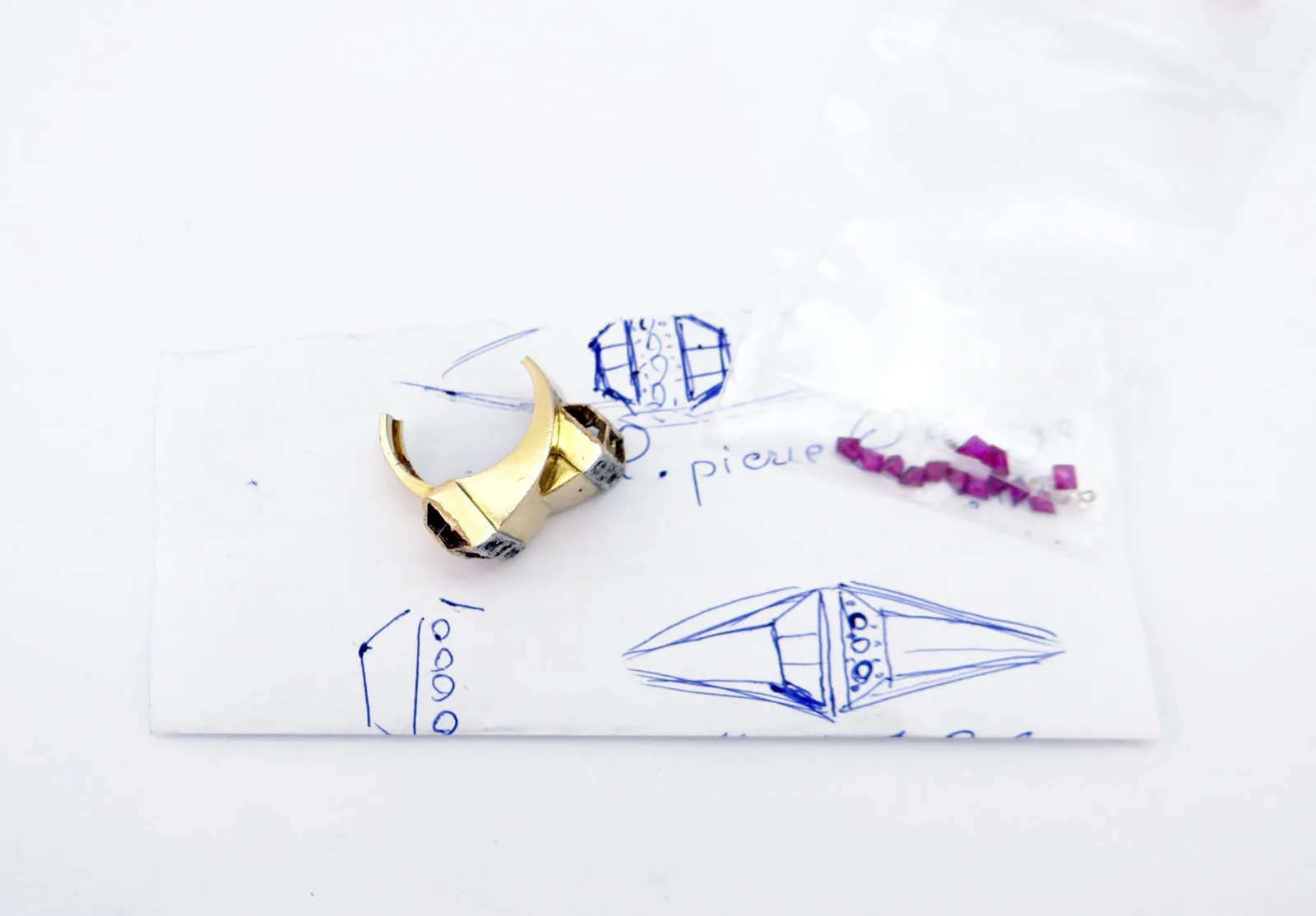 Bespoke Art Deco Ruby and Diamond Ring near Nantes