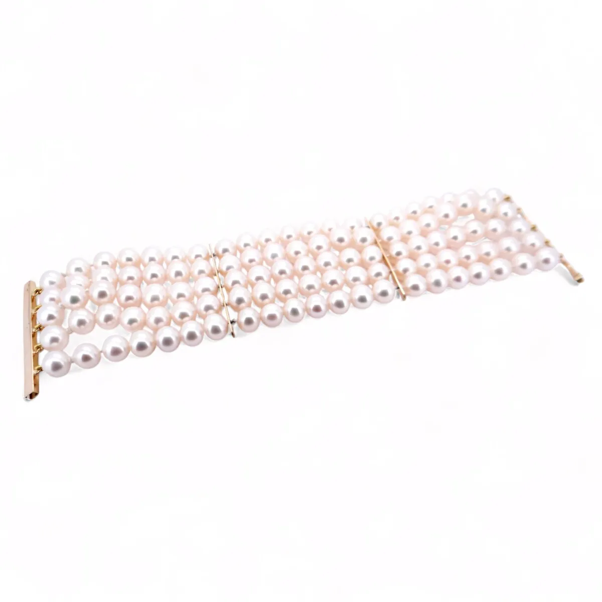 Bracelet large en perles de culture blanches avec structure en plusieurs rangées