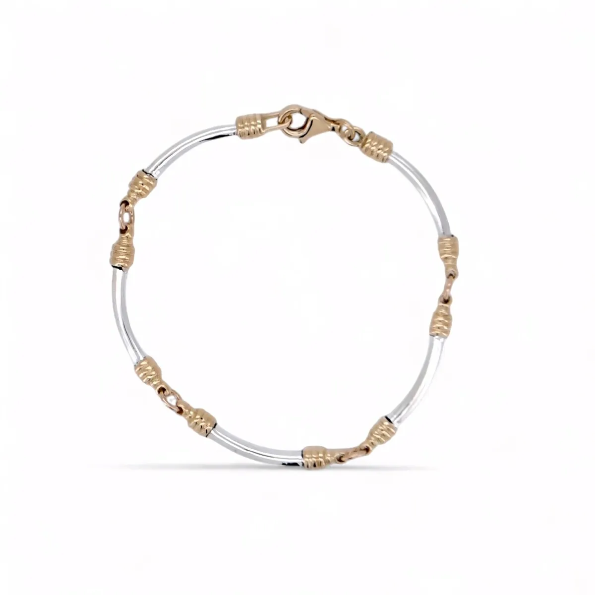 Bracelet élégant bicolore argent et or avec design moderne et fermoir mousqueton
