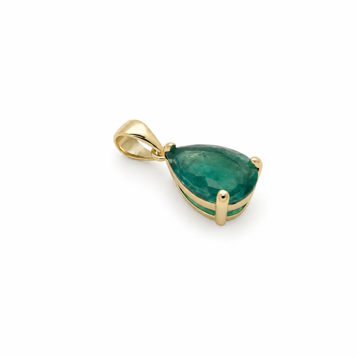 Pendentif en or jaune 18 carats avec émeraude verte naturelle taille poire, création artisanale signée Maupas Sehikyan.