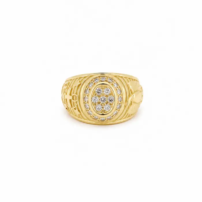 ague chevalière en or jaune 18 carats ornée de diamants et d'un motif ancre, bijou de haute joaillerie pour homme au design élégant et intemporel.