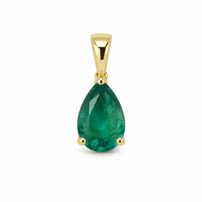 Pendentif en or jaune 18 carats serti d'une émeraude naturelle taille poire, bijou de haute joaillerie élégant et intemporel.