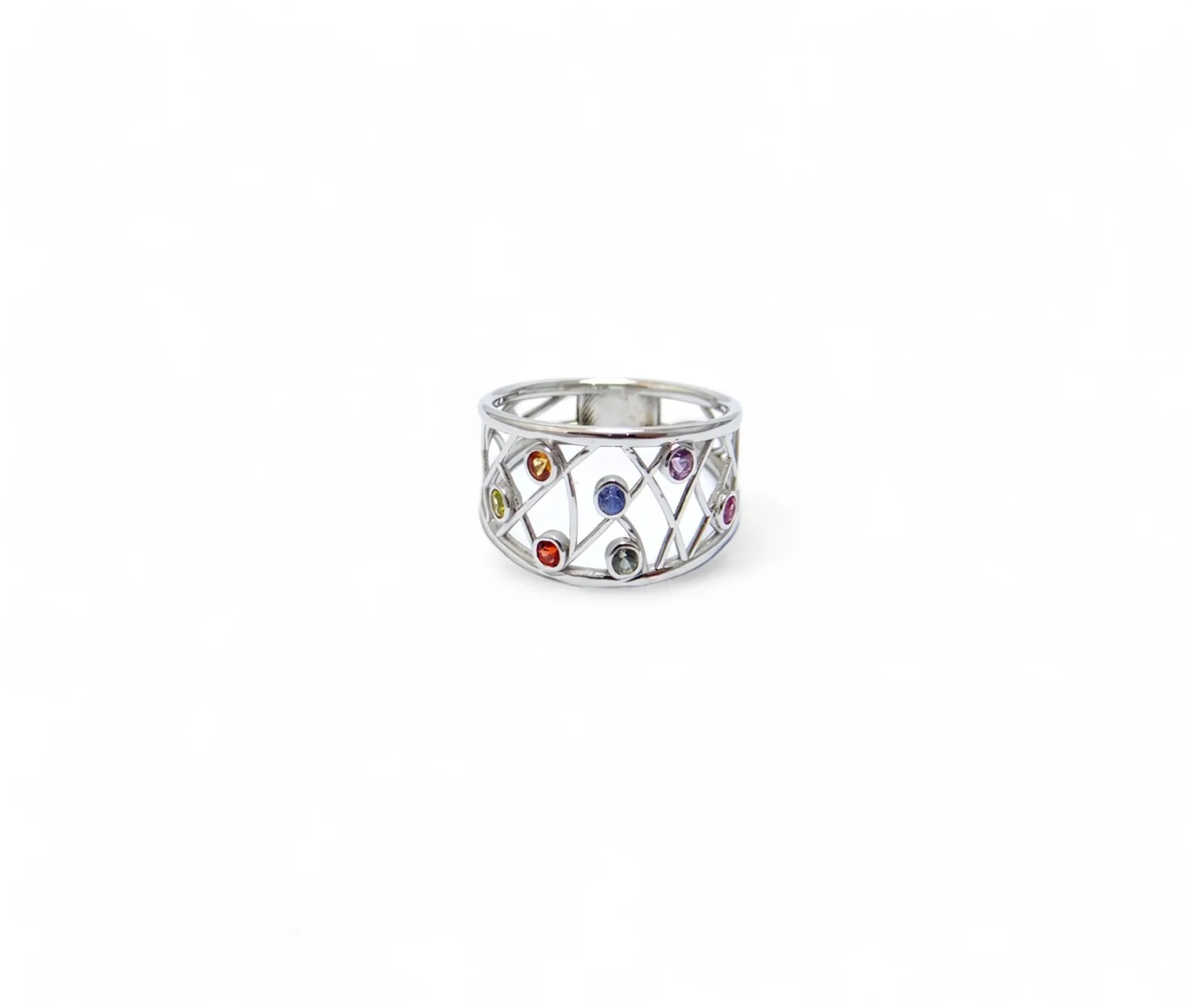 bague saphir couleurs vert orange bleue jaune orange monture or blanc
