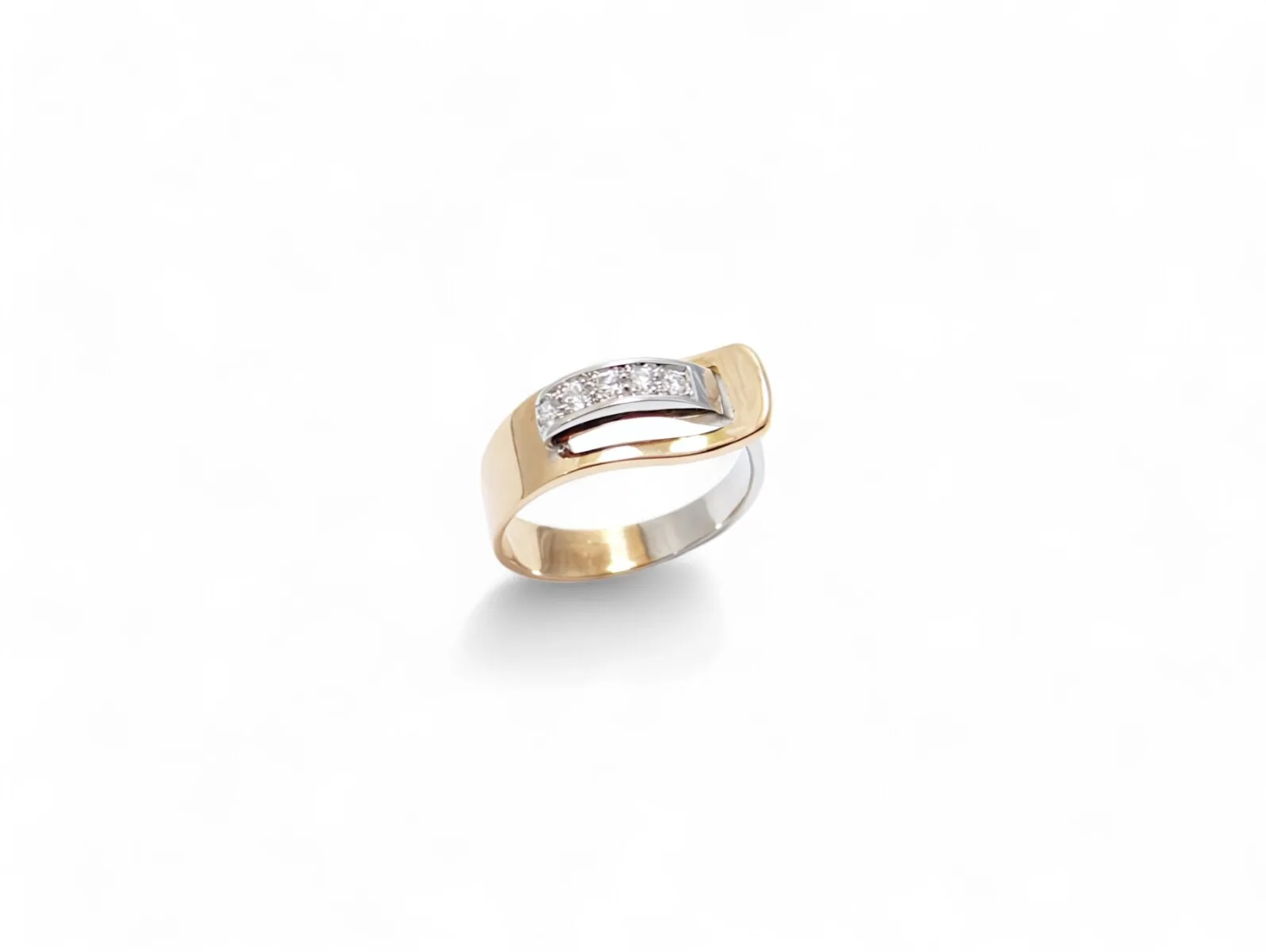 bague ceinture or blanc et rose serti de 5 diamants en grains