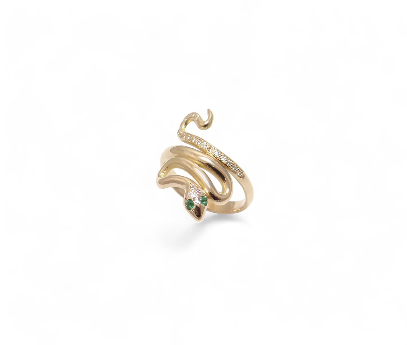 bague serpent diamant et émeraude monture or rose