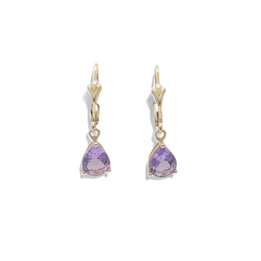 boucles d oreilles en or jaune 18 carats et deus amethyste en forme de poire