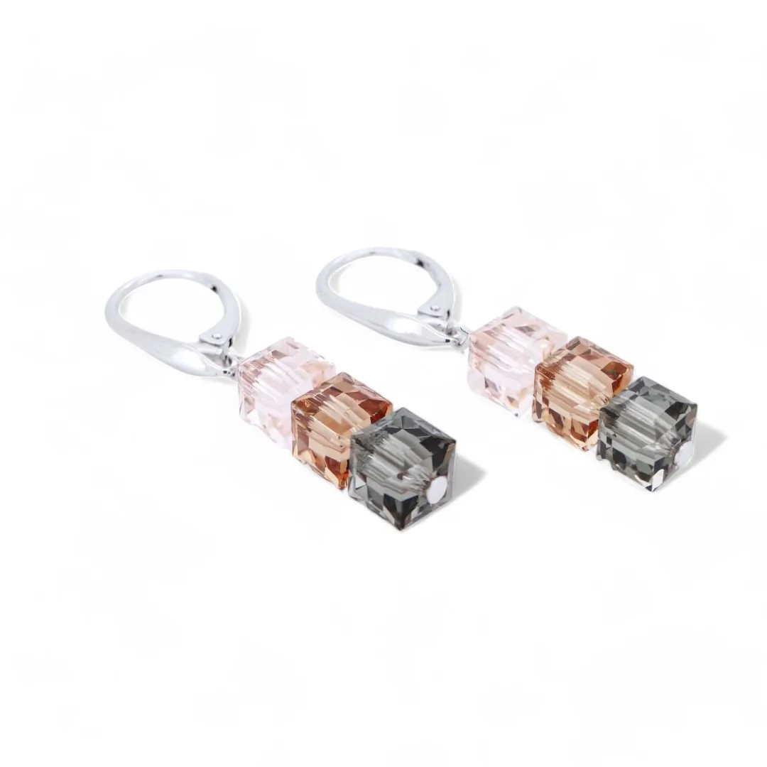 boucles d oreilles argent 925 cristal swarovski couleur diamant, champagne, rose