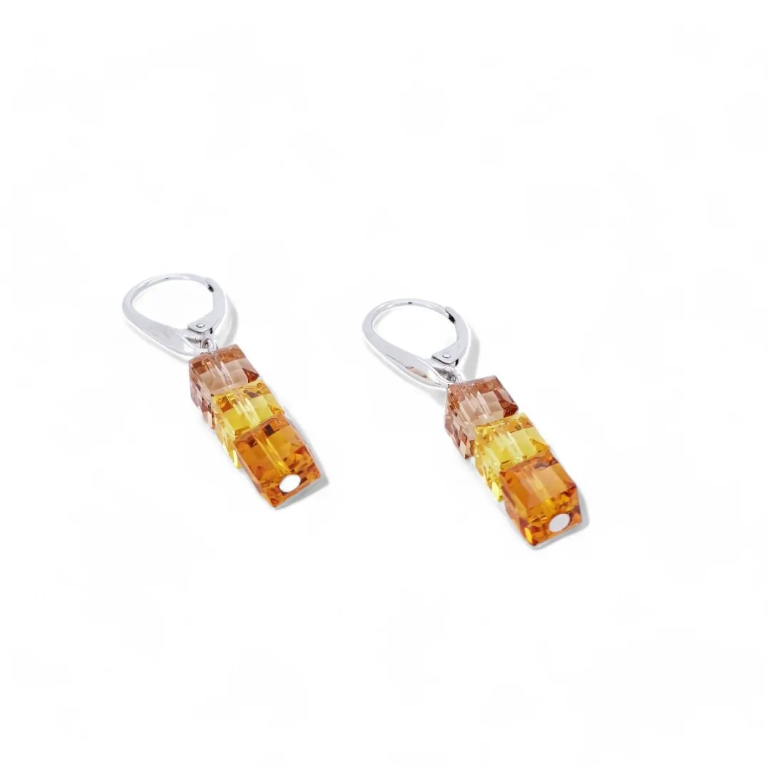 boucles d oreilles argent 925 et cristal swarovski orange jaune