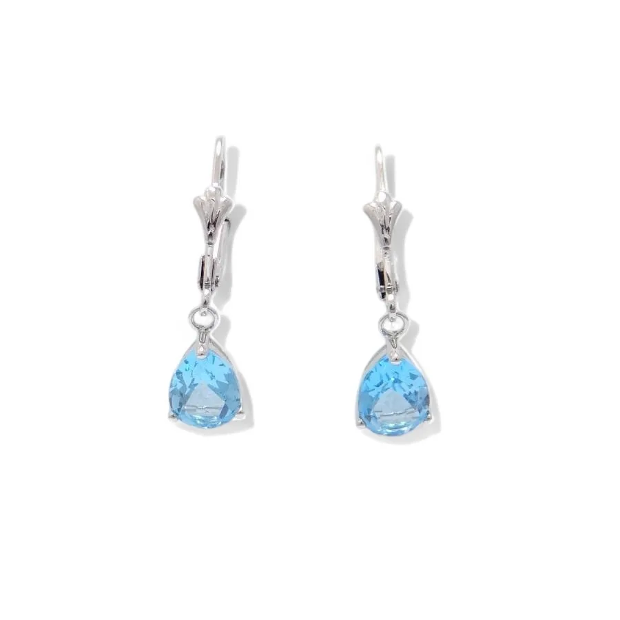 boucles d oreilles topaze bleu en forme de poire monture or blanc