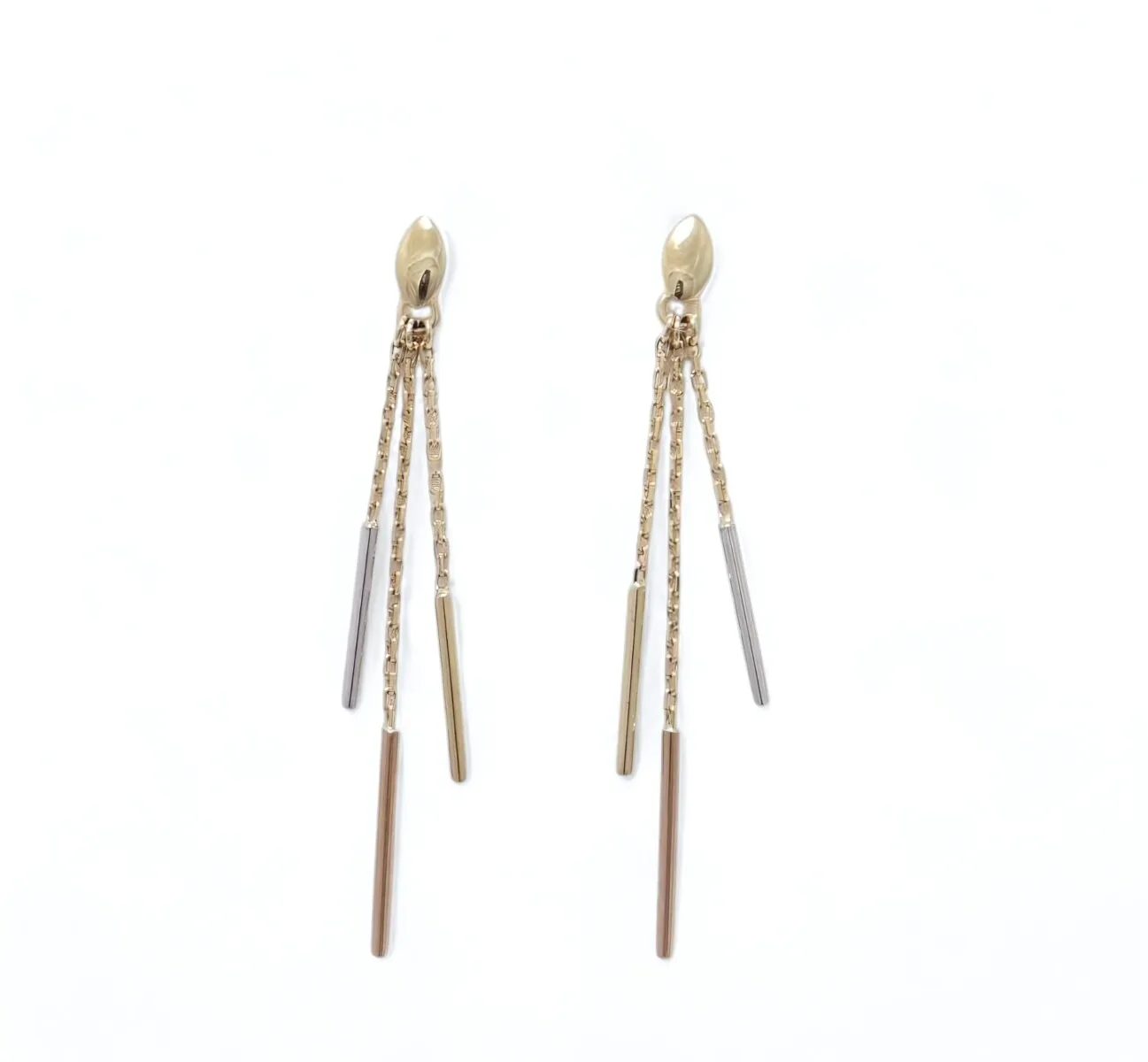 boucles d oreilles pendante en or jaune rose et blanc