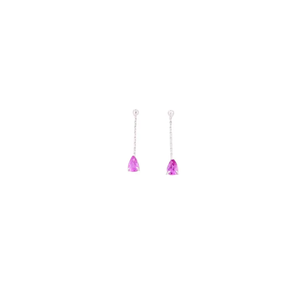 boucles d oreilles en or rose blanc 18 carats avec deux saphirs rose en forme de poire