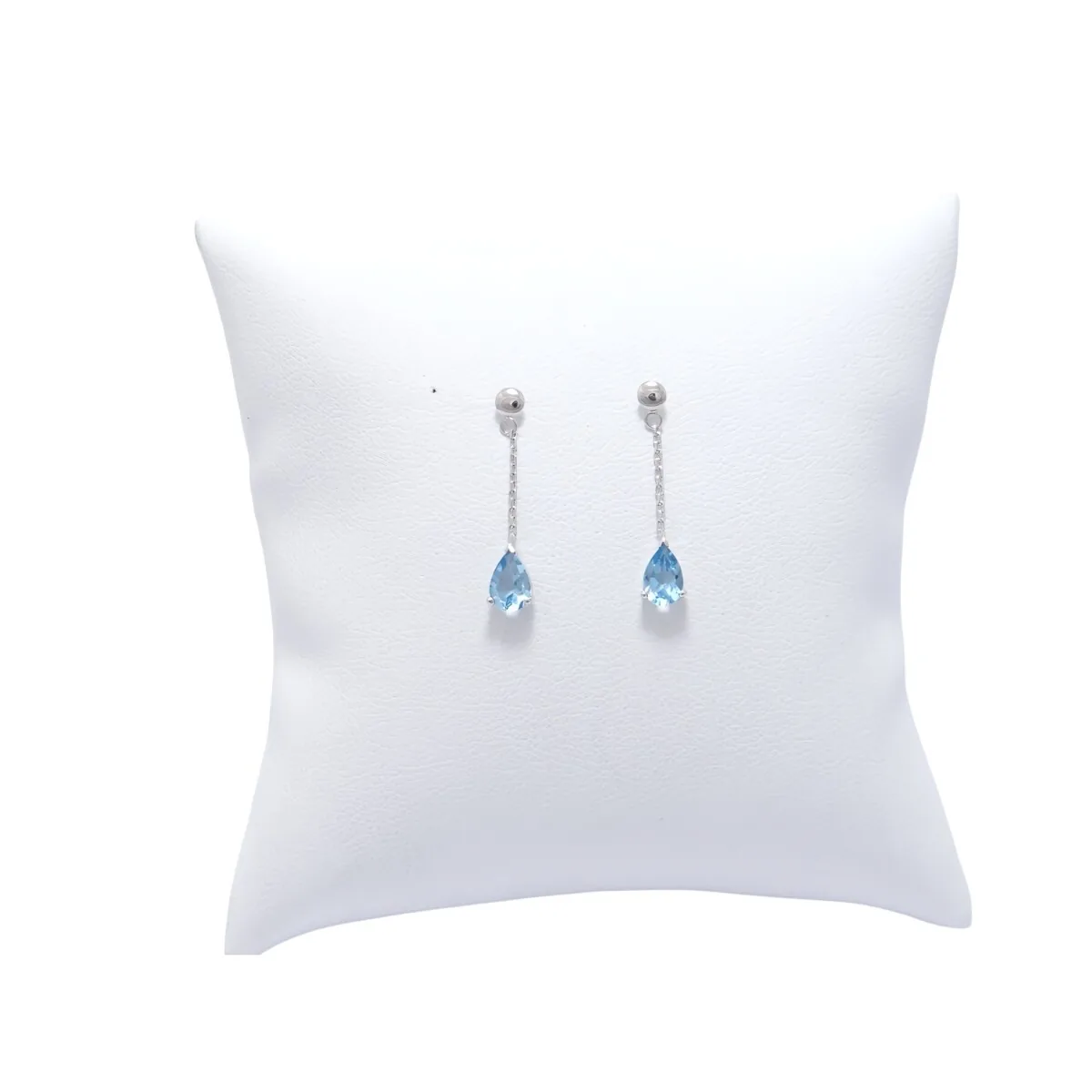 boucles d'oreilles or blanc 18 carats avec deux topaze bleue en forme de poire