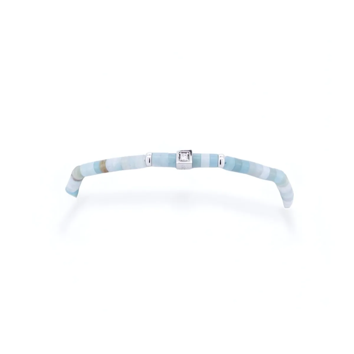 Bijou artisanal : bracelet en argent avec pierre amazonite et diamant, création joaillière unique