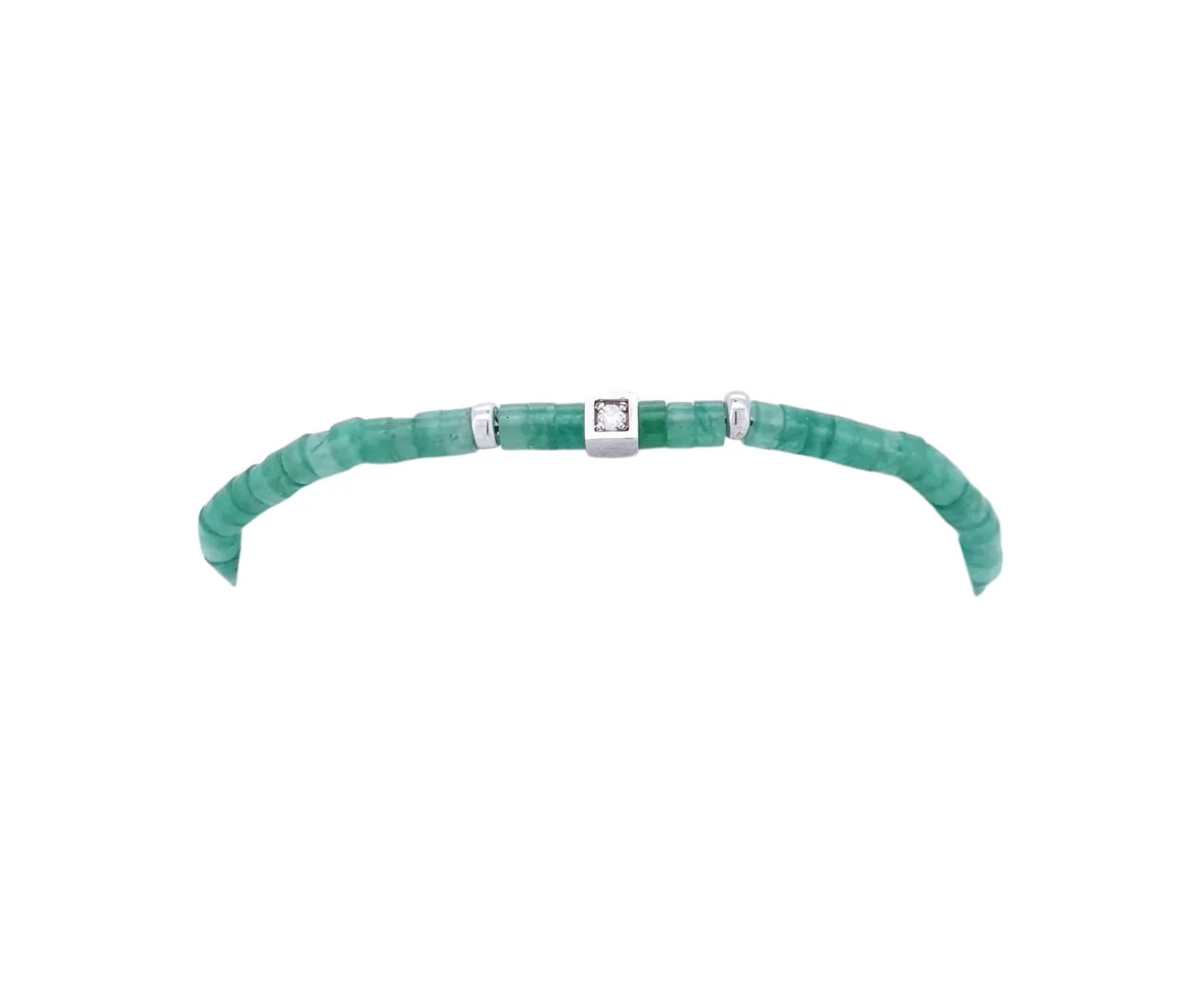 Bracelet en argent orné d'aventurine verte et de diamants, bijou raffiné pour femme