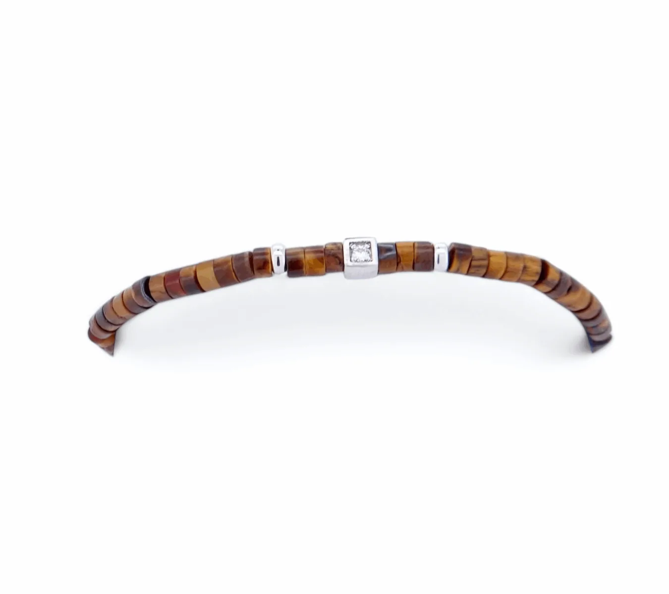 Bracelet en argent serti de diamants et pierre œil de tigre – bijou raffiné pour homme ou femme