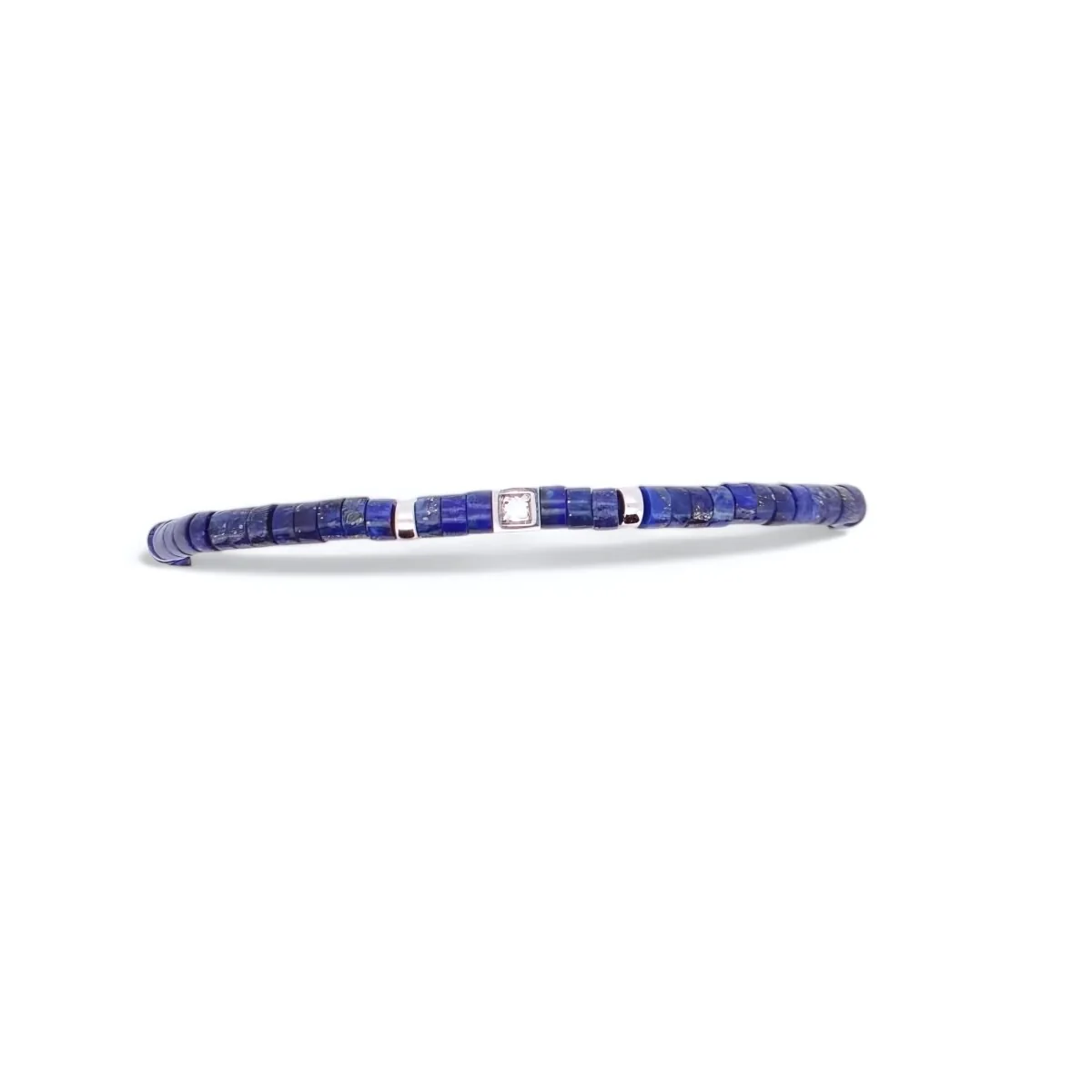 Bracelet de luxe en argent massif avec diamants et lapis-lazuli, fabrication artisanale.