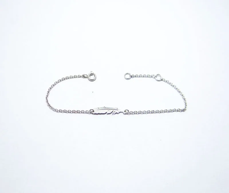 bracelet argent plume maille ronde