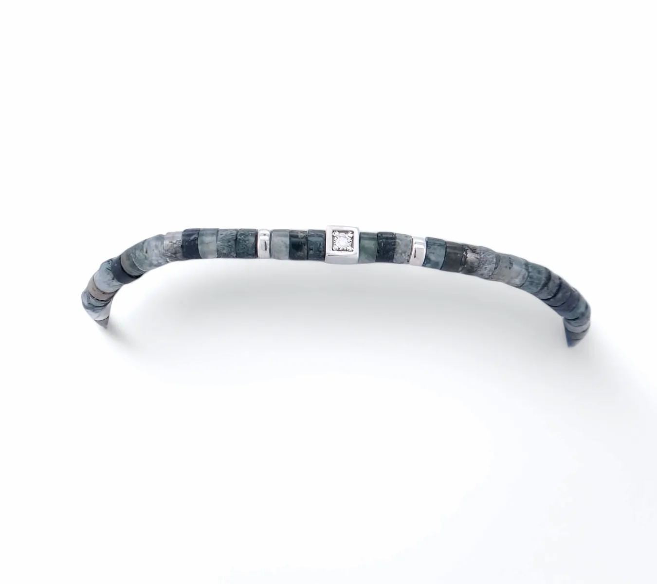 Bracelet unique en argent massif, avec agate serpentine et diamant – bijou de créateur.