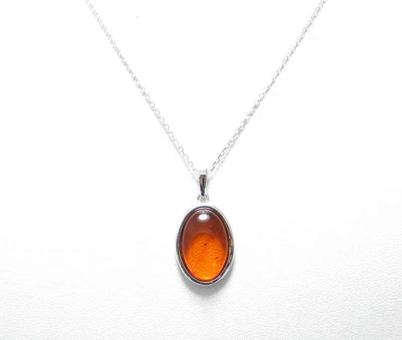 collier ambre ovale chaine argent