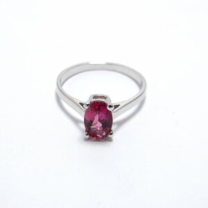 bague tourmaline rose ovale monture or blanc chaton 4 griffes