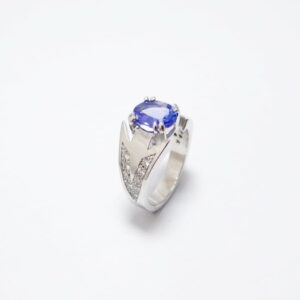 bague fourche tanzanite ovale 10/8mm diamants sur le corps monture r blanc