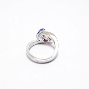 bague toi et moi tanzanite tourmaline rose diamant monture or blanc 18 carats