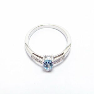 bague or blanc fiancailles topaze bleue poire et diamants