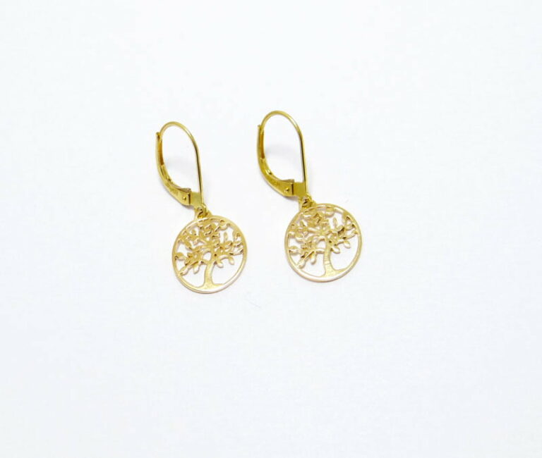 Boucles d’oreilles arbre de vie en or jaune 750.