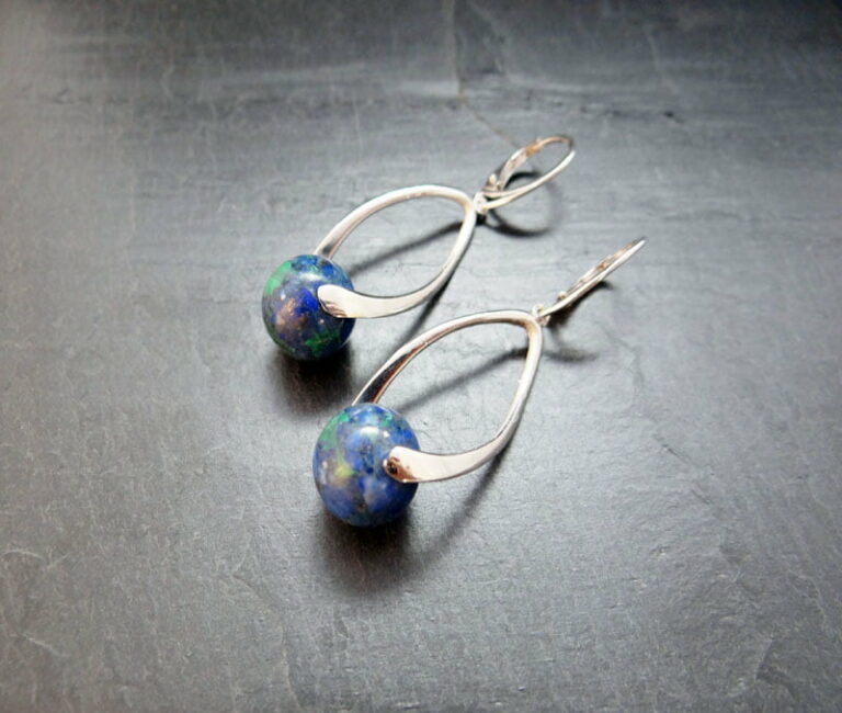 Boucles d’oreilles Azurite Malachite et argent 925.