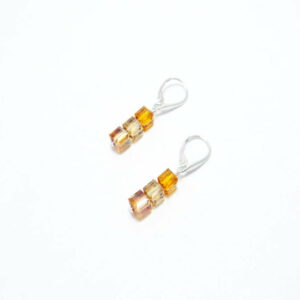 cristal swarovski orange carré boucles d oreilles argent