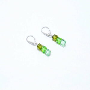 cristal swarowski carré vert boucles d'oreilles argent