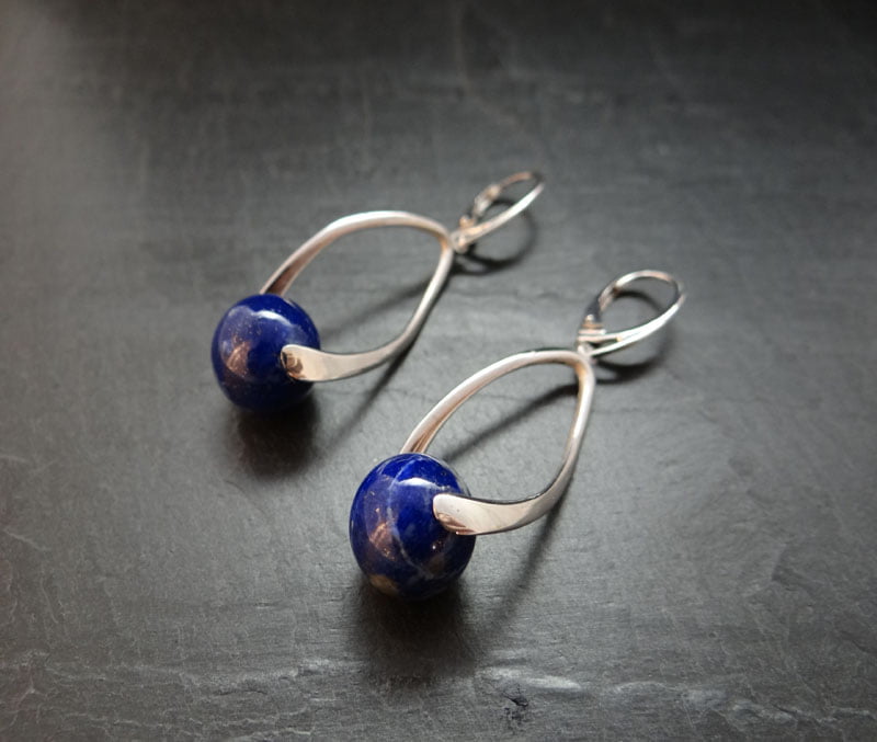 boucles d oreilles lapis lazuli boule ronde 12mm en argent 925