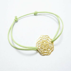 bracelet cordon polyester ciré et rosace en or jaune