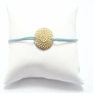 bracelet or jaune et cordon polyester bleue