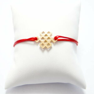 bracelet noeud infini en or rose avec cordon polyester ciré rouge