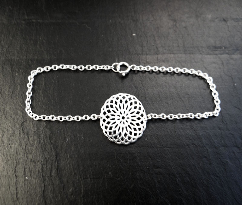 bracelet argent maille rolo et rosace