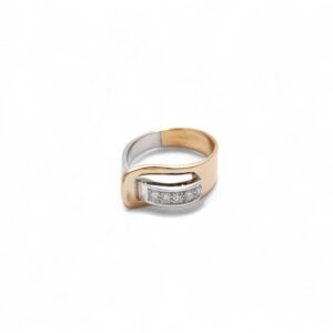 bague en forme de ceinture or rose et or blanc avec diamants