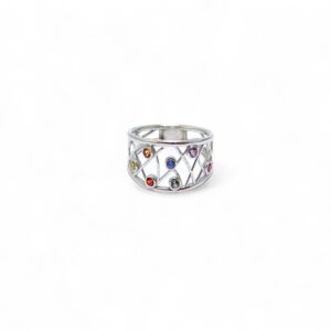 bague saphir couleurs vert orange bleue jaune orange monture or blanc