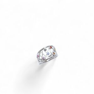 bague en or blanc 18 carats rhodié avec des saphirs de couleurs en vente
