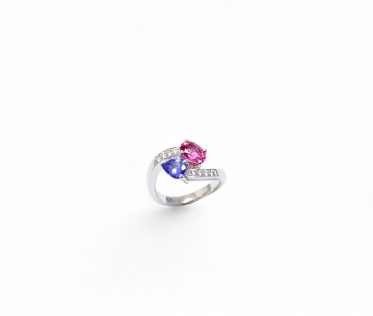 Bague toi et moi tourmaline et tanzanite, or 18 carats