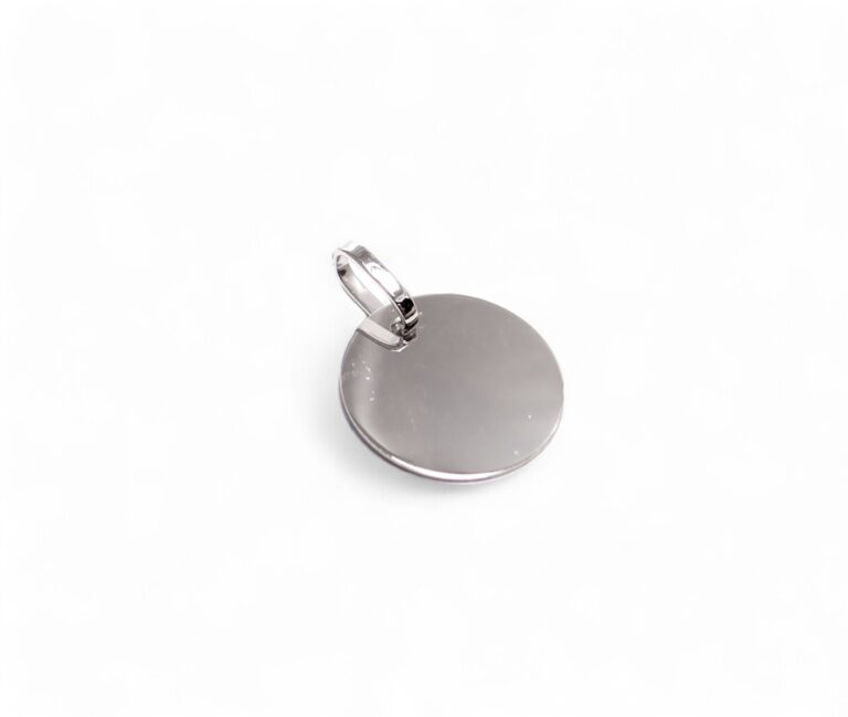 Pendentif médaille or blanc 750, rhodié.
