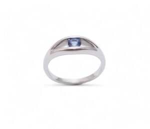 bague or blanc 18 carats et saphir ceylan rond 4 mm