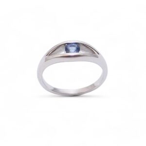 bague or blanc 18 carats et saphir ceylan rond 4 mm