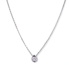 collier diamant naturel 0.25 carats ronde serti clos en forme de goutte avec une chaine forcat