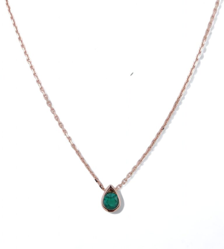 Collier goutte émeraude or rose 18 Carats