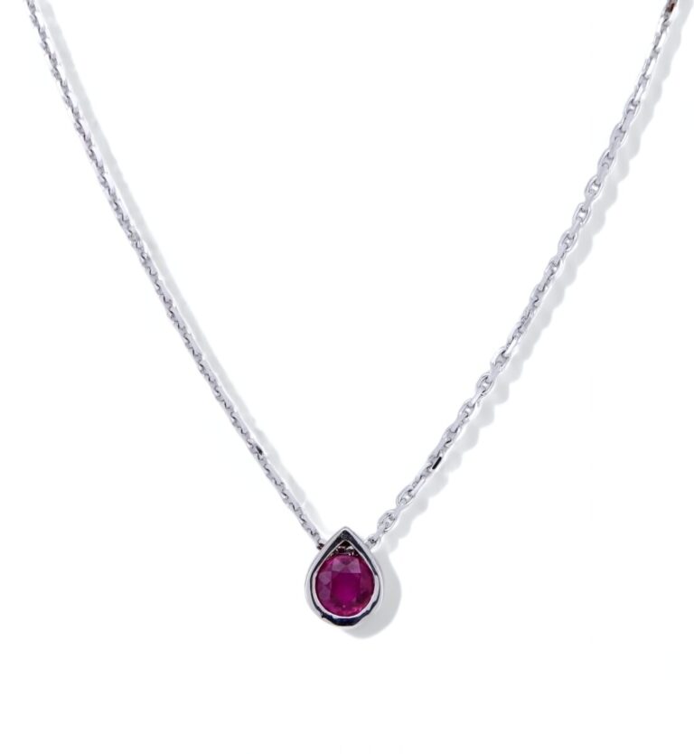 Collier goutte rubis or blanc 18 Carats