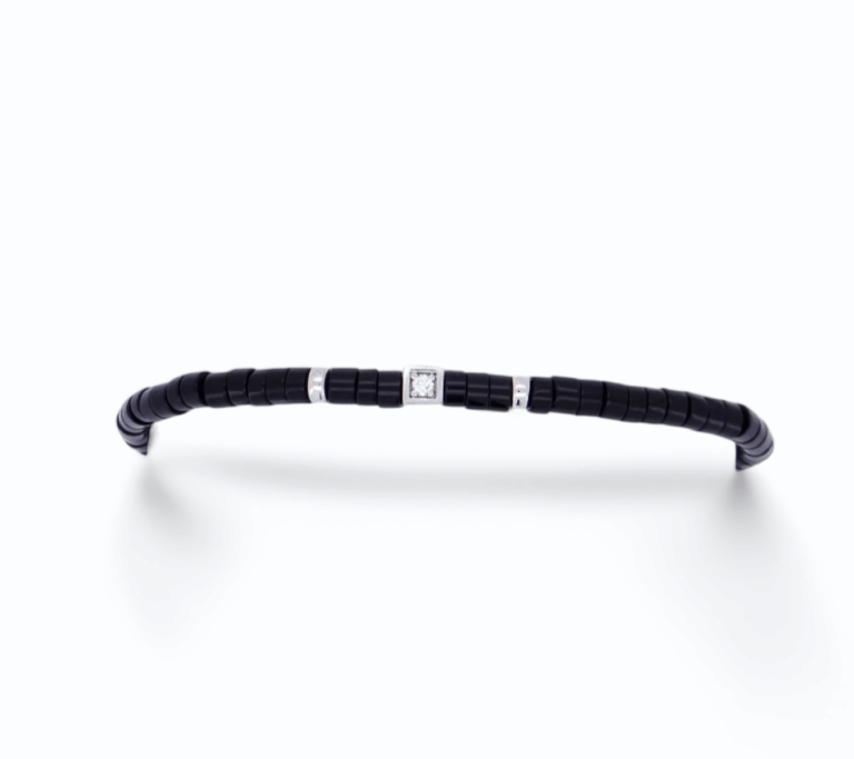 Bracelet argent  agate noir et un diamant