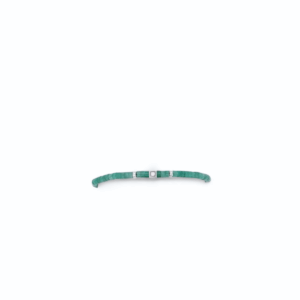 Bracelet artisanal en argent massif, aventurine verte et diamants, création de joaillier