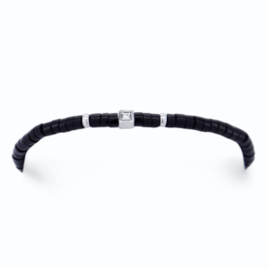 racelet argent avec pierre noire et diamants – création joaillière haut de gamme