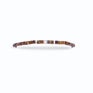 Bijou en argent massif : bracelet mixte orné de diamants et pierre œil de tigre – style chic et intemporel